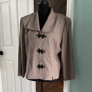 Classic Taupe Women's Jacket with Decorative Closures
